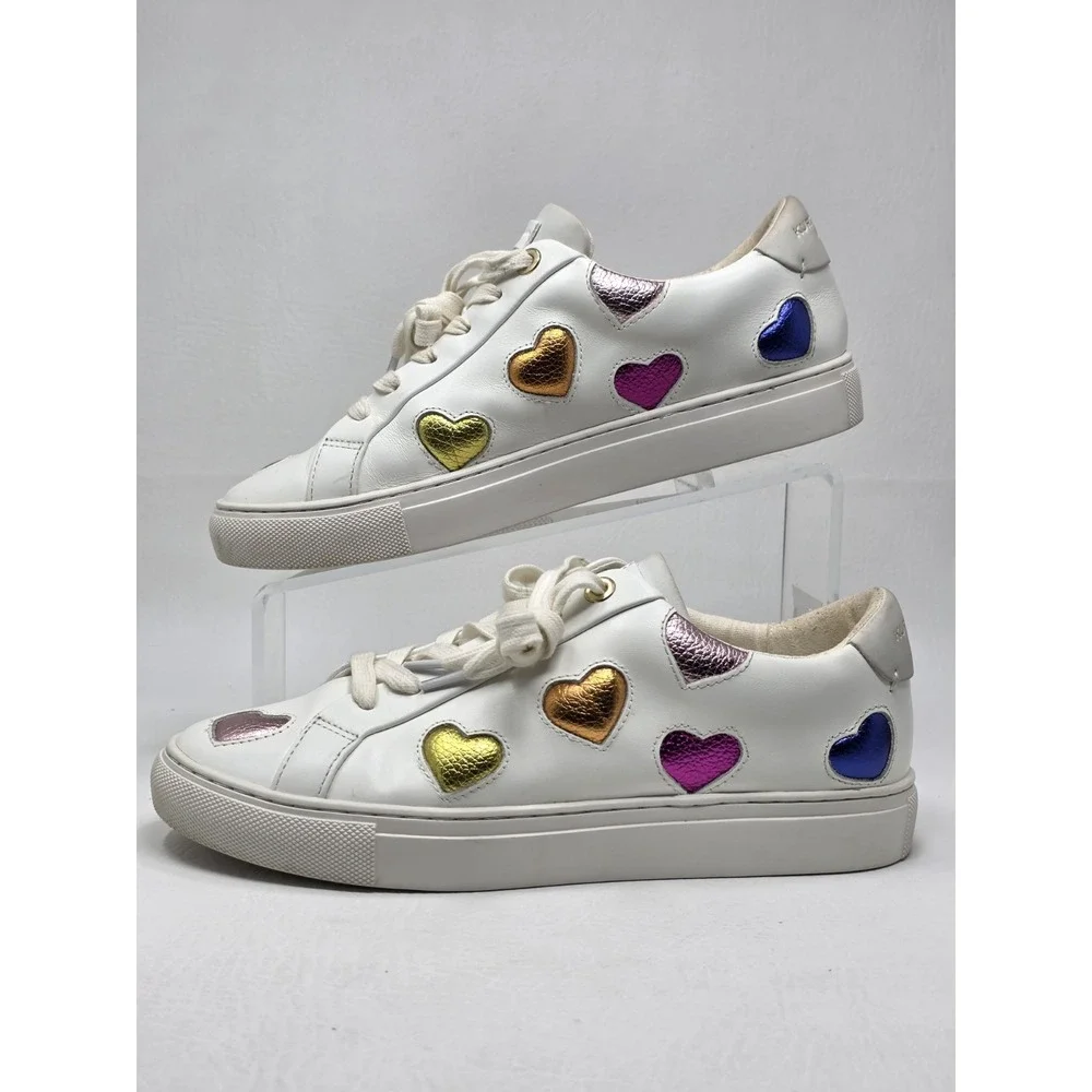 Kurt Geiger Womens London Lane Love White Leather Rainbow Heart Sneakers EU 38.5